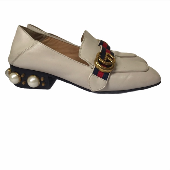 GUCCI Peyton Leather Pearl Heels Marmont GG Shoes Loafers Designer Gold Hardware - Picture 3 of 17